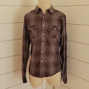 American Eagle Outfitters xs grey plaid pearl snap button down shirt